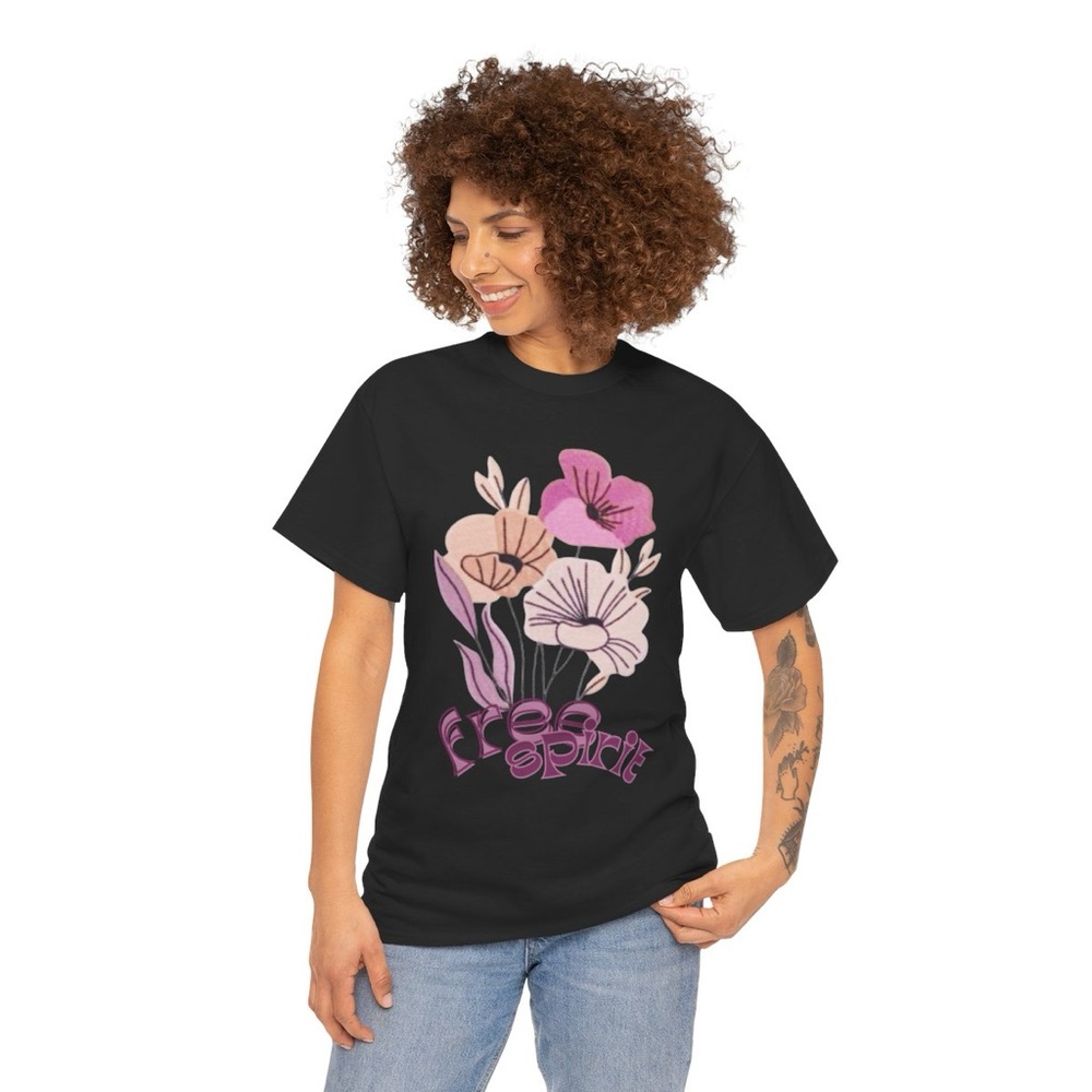 Free Spirit tee Boho flowers T-shirt pinks purples shirt - Picture 5 of 7
